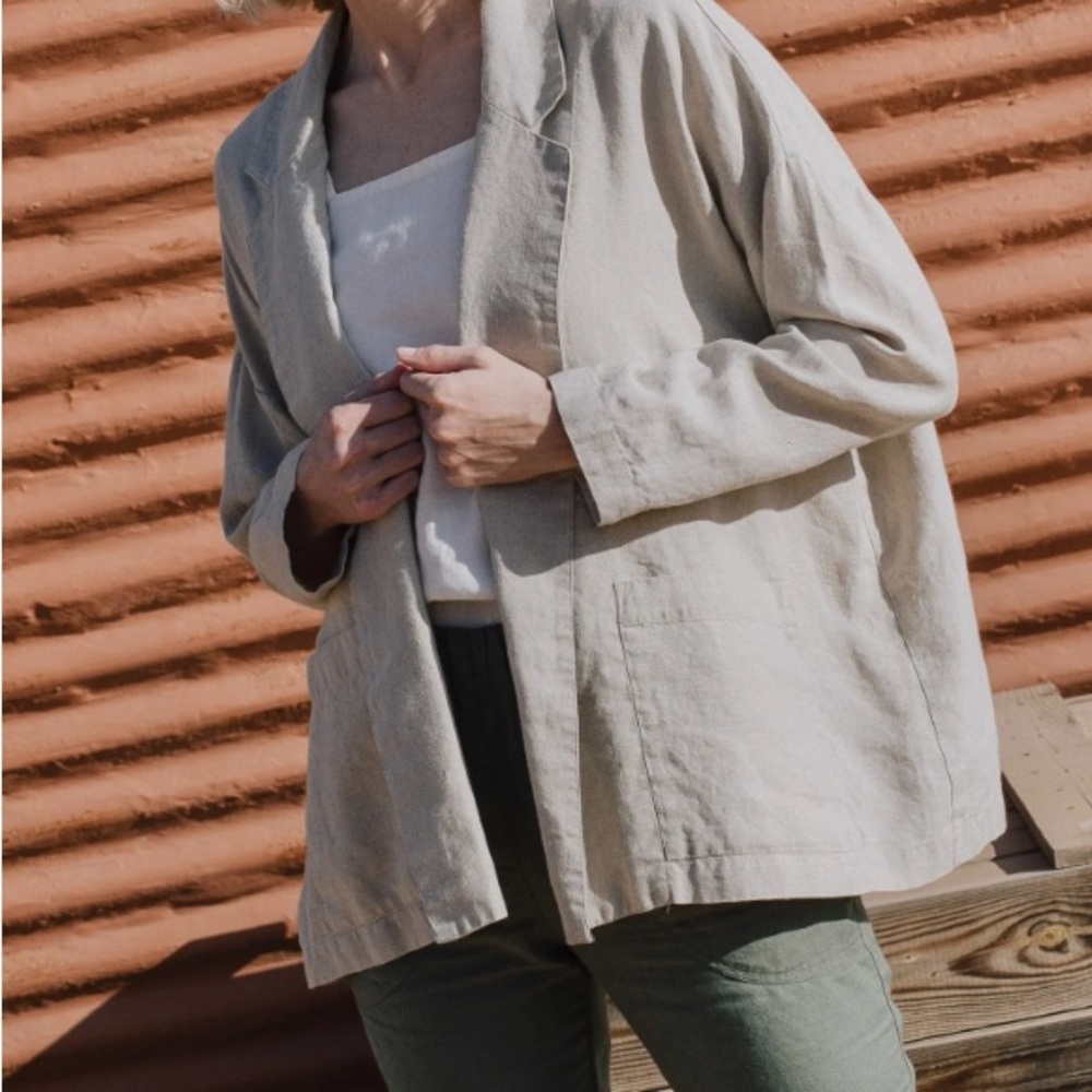 notPERFECTLINEN Victoria 2 Oversized Linen Jacket Beige Size S/M